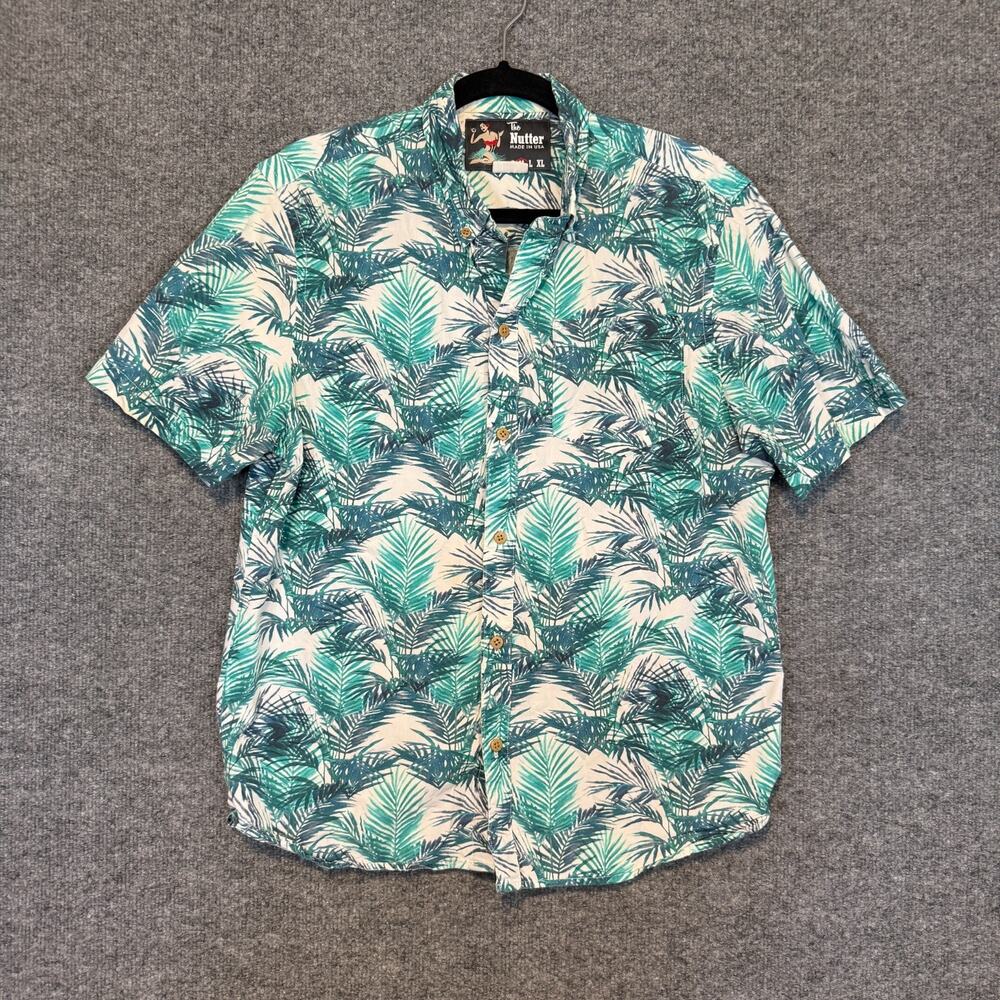 The Nutter Shirt Mens Medium Blue Short Sleeve Button Down Beachy‎ Palm Hawaiian